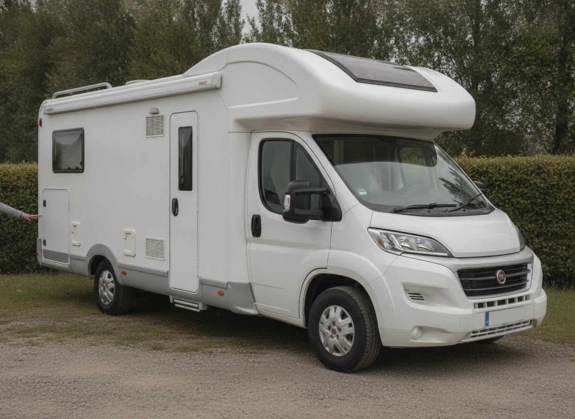 Weisses teilintegriertes Wohnmobil